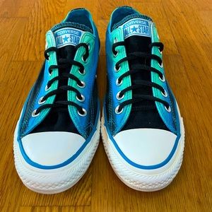 Blue, teal, and black converse